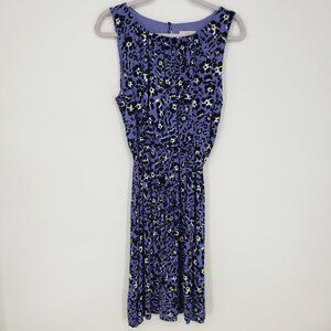 3/$25 LOFT Floral Print Dress M Sleeveless Jersey Knit A Line Blue